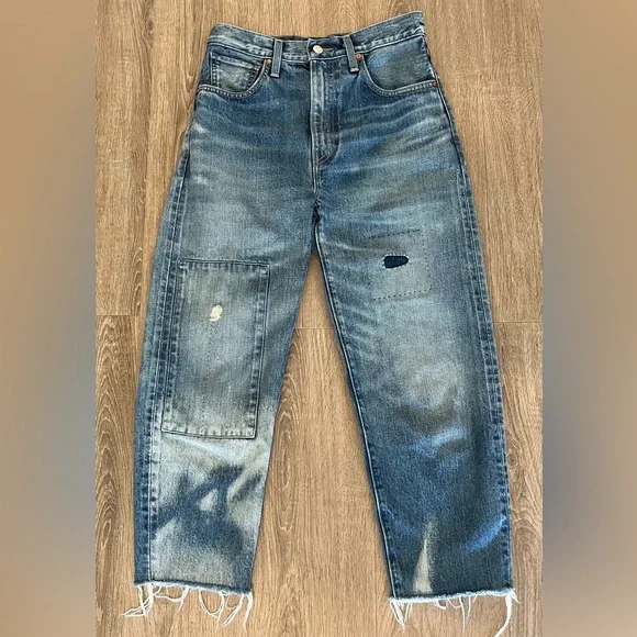 Women's LEVI'S BLUE TAB Barrel Patch & Repair Jeans Sz 25 $295 ~ Made in Japan - Picture 4 of 8